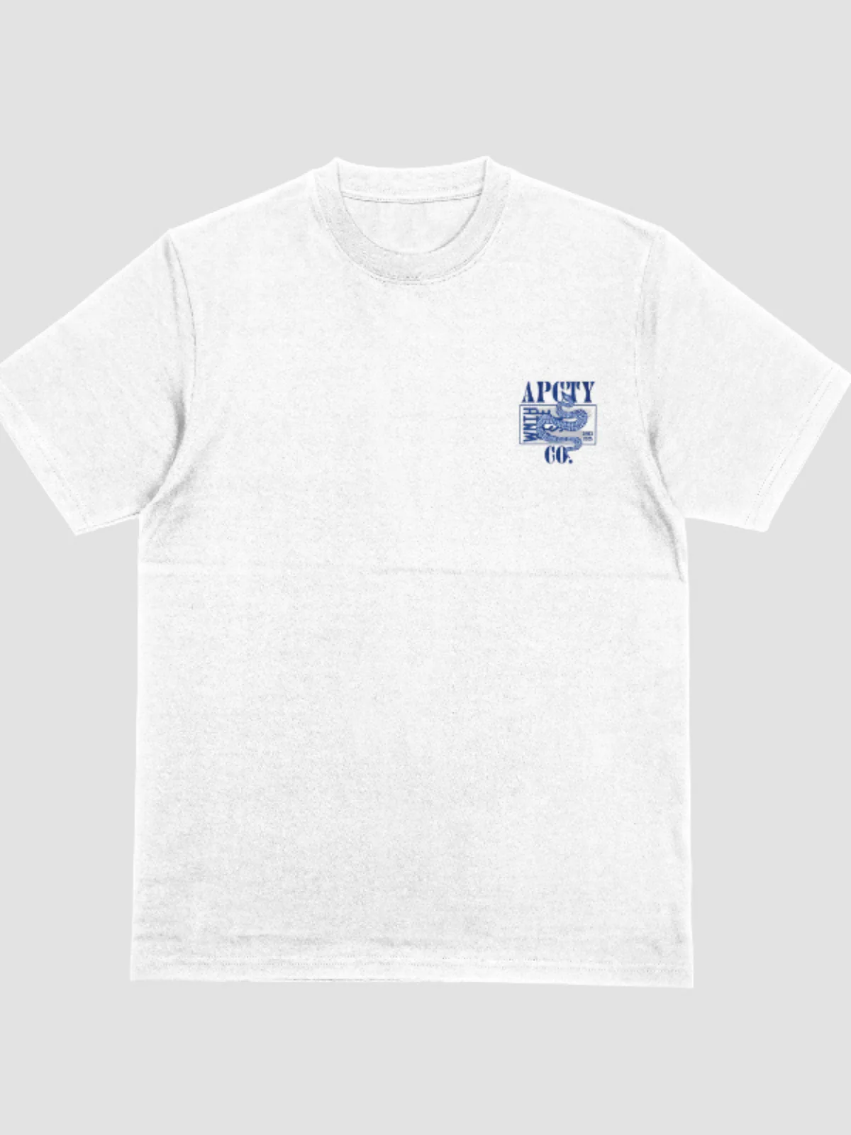 APCTY Blue Snake Tee in white, front view on a studio background