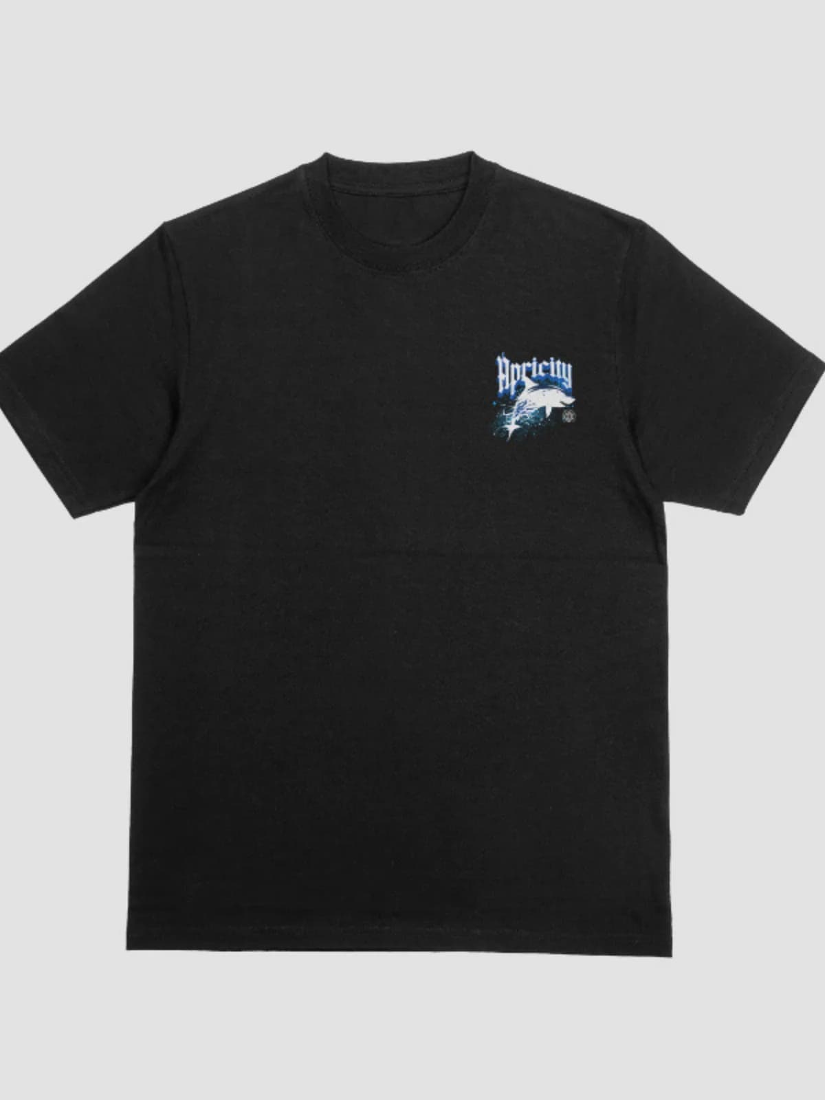 APCTY Shark Tee in black, front view on a studio background