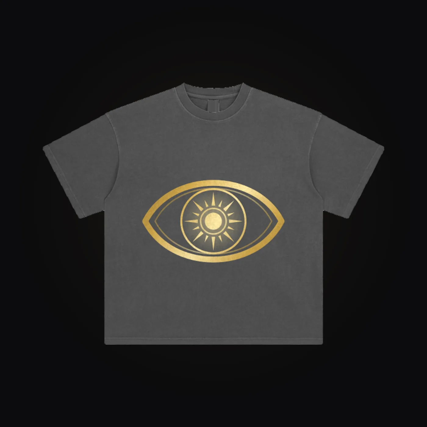 The back of the featured Apricity tee: the eye-and-sun mark, printed large and centred.